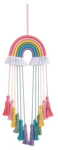 FANXIYA Regenbogen Wandbehang Kinderzimmer Handgewebte Makramee Regenbogen Wanddeko Für Kinderschlafsaal Deko Bohomian babyzimmer (Pink)