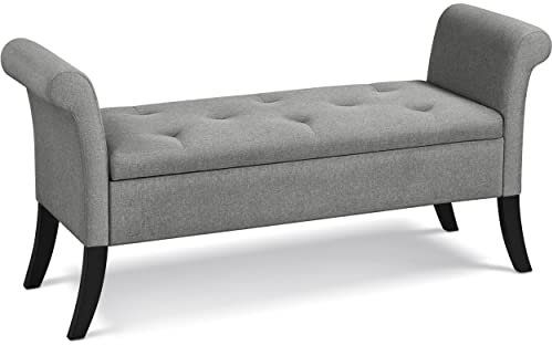 Yaheetech Sitzbank mit Stauraum, Aufbewahrungsbox, Sitzhocker faltbar, Sitztruhe mit Armlehnen, max. Belastbarkeit 300 kg, Bezug aus Stoff, Sitzhöhe 46 cm, hellgrau