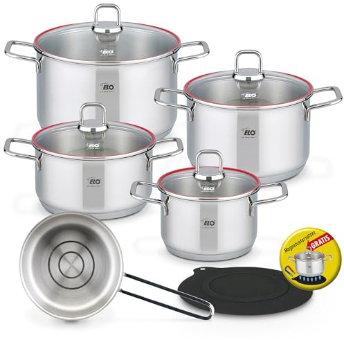 ELO Topfset Excellent 5-teilig, Edelstahl 18/10 - Induktion, Literskala | Volumenskala, Öl-Dosiersystem, Impactboden, spülmaschinengeeignet, backofenfest