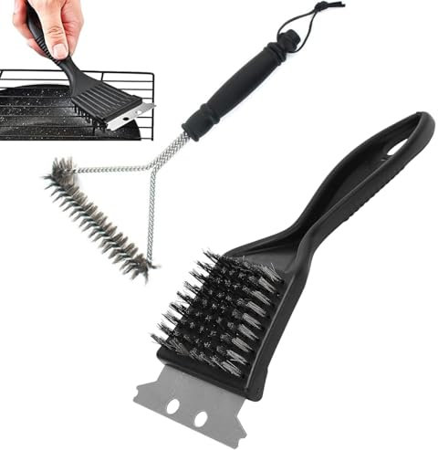 Norhogo 2 Packs Metal BBQ Grill Cleaning Brush and Scraper, BBQ Cleaner, 12 Inch and 8 Inch Steel Barbecue Bristle Cleaner for Barbecue Grill Kitchen Cleaning Brush (Black)