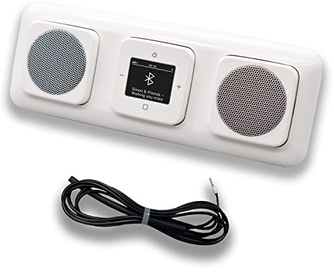 Busch Jäger DAB+ Unterputz Bluetooth (in and out) Radio 8217U-101 Reflex SI alpinweiß, Set mit 2 x Lautsprecher, Abdeckungen, Rahmen + 0,9 m EBROM Wurfantenne zur Empfangsoptimierung - 8217 U – 101