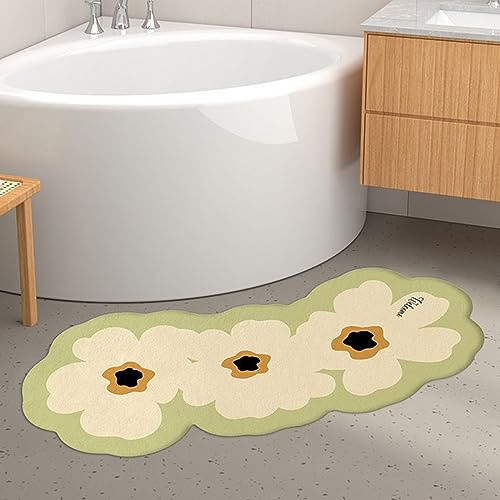 UVCMDUI Duschvorleger für Runddusche, Super Saugfähig Gebogene Duschmatte, Duschvorleger Eckdusche Halbrund rutschfeste, Maschinenwaschbar,Grün,50X120cm