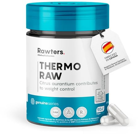 Rawters. Termogénico Thermo RAW | 90 Cápsulas - Potente fórmula termogénica | Ayuda a reducir la grasa corporal | 625 mg de extractos secos naturales | 90 vegan caps | No-GMO