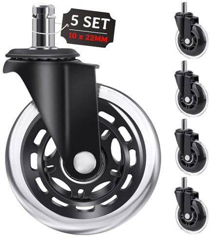 5 Rotelle da Ufficio per Sedie, 10 mm*22 mm Ruote Sedia con Stelo di per Mobili Rotelle Girevoli Silenziose di Ricambio Universali, MAX 250 kg (10 x 22 mm (1KEA))