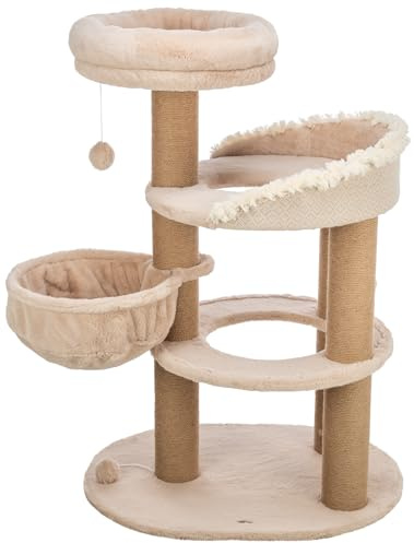 TRIXIE Katzen-Kratzbaum Boho Filippo, mehrstöckig – 114 cm, beige | Robuste Sisal-Kratzflächen und weiche Polster – bietet Kratzspaß, Spiel und entspannten Rückzug für Katzen
