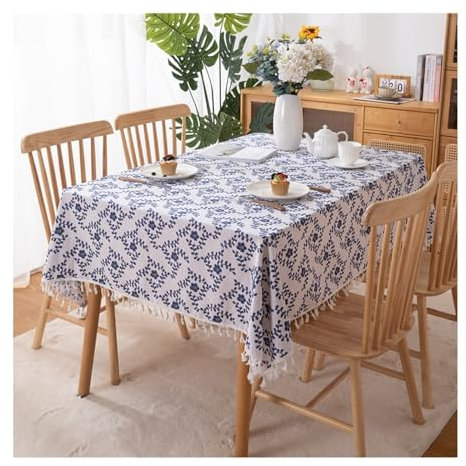 AMDXD Tischdecken, Blumen Muster Tischtuch Polyester Baumwolle, Tischdecke Vintage Tischdekoration Geeignet für Home Küche Dekoration, Verschiedene Größen, 120x160CM, Blau