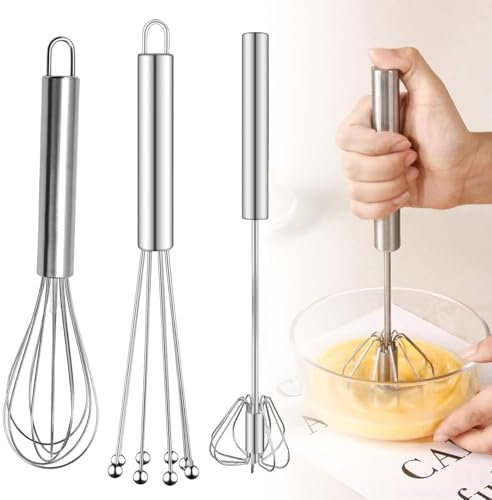 3 Stück Schneebesen Edelstahl, Schneebesen Klein Ballon Rührbesen Schneebesen Mit Perlen Halbautomatischer Schneebesen Whisk Mini Schneebesen für Mischen Mini-Schneebesen Küchengerät