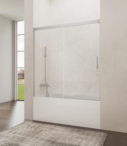 Paroi de douche avant | Verre de sécurité 6 mm | Profilé en aluminium en 2 finitions | Paroi de douche coulissante (transparent chromé, 165-170 cm)