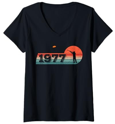 Damen Jahrgang 1977 Tontauben Geburtstagsshirts Tontaubenschießen T-Shirt mit V-Ausschnitt