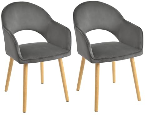 Goeurvant Lot de 2 chaises de Salle à Manger rembourrées en Velours avec accoudoirs et Pieds en Bois pour Cuisine, Salle à Manger, Salon Gris foncé