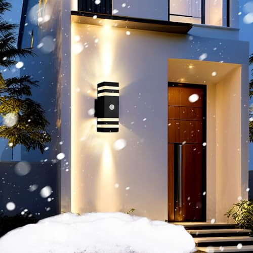 Up Down Outside Lights, Outdoor Wall Lights with 180° Motion Detection, Exterior LED Lights Mains Powered, IP65 Porch Front Door Lights, Modern Lighting Exterior Sconce Lamp for House Garden(12m)