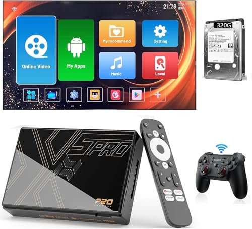 Kinhank Super Console X5 Pro 320GB, Video Game Consoles, 8GB Ram, 11K, RK3588S Chipset, SATA3 Direct Connect, USB 3.1/Type-C, 4K UHD, Wi-Fi6, BT5, Wifi Controller, Android 12 Multi Smart TV Box