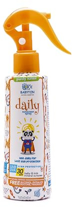 Babyton Kids Sunscreen Spray 200ml – Non-Nano Zinc Oxide, Water-Resistant, Natural & Organic Formula, SPF Protection for Babies & Children, Gentle & Safe Sunblock with Aloe Vera, Jojoba Oil, Vitamin E