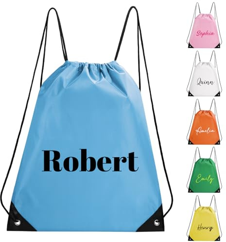 Fyore personalisierte Turnbeutel fügen Sie Ihren Text Logo Name Zahlen Beutel Rucksack mit Kordelzug Wasserdicht für Kinder Jungen Mädchen Sport Fitnessstudio Reisen Schwimmen