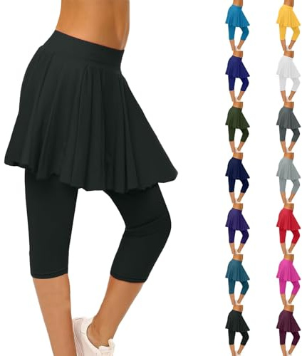 Legging de sport pour femme avec jupe 2 en 1, jupe plissée pour femme avec leggings 3/4, leggings de sport actifs, taille haute, jupe d'extérieur, fitness, gymnastique, pantalon de sport, pantalon de