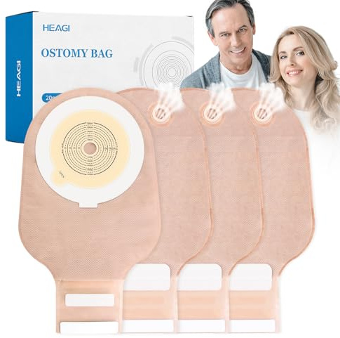 20 PCS Colostomy Bags, 15-60 mm Cut to Fit Drainable Pouches with Closure for Ileostomy Stoma Care, One Piece Ostomy Bag, Ostomy Supplies, Equipped with Exhaust Valve Device, Easy to Exhaust