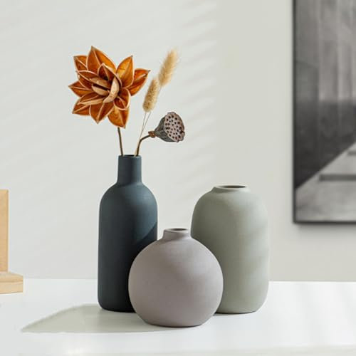 Set di 3 Vaso in Ceramica, Vaso Deco Estetico Neutro Boho Scandinavo Vasi di Fiori Decorazione, arredamento moderno della fattoria, per soggiorno, tavolo, scaffale, ingresso. (Multicolore)