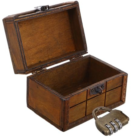 FRCOLOR Caja de Madera Vintage con Cerradura para Joyas y Decoración | Acabado Rústico y Antiguo, Uso Multifuncional, Diseño Retro con Aspecto Único