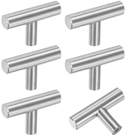 M METERXITY 6-Pack Cabinet Pulls Knobs, 2 Modern Stainless Steel t Bar Knobs Single Hole Handles for Dresser Drawers/Office Decorative/Kitchen Bathroom Door [Silver]