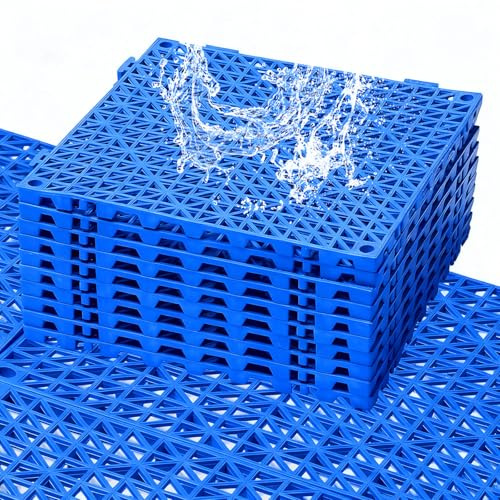 8PCS Modular Interlocking Cushion, 12in x 12in Interlocking Drainage Mats, Waterproof Drainage Floor Tiles, Soft PVC Non-Slip Drain Tiles for Shower, RV Mattress, Pool, Blue Splicing Floor Mats