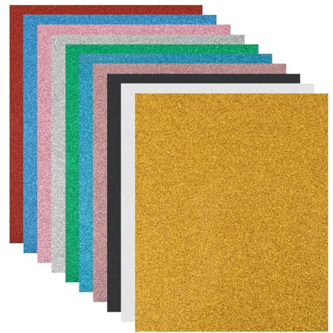 YOPEUC 10 Farben Plotterfolie Textil Glitzer, 25×30,5cm Heat Transfer Vinyl,Transferfolie Plotter für Vinyl-Plotter Zubehör Vinyl Folie Plotten, Permanent Vinylfolie Plotter für Diy T-Shirt, Stoffe