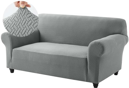 Hafaa High Stretch Sofa Cover 2 Seater Spandex Elastic Fit Loveseat Grey Sofa Slipcovers T Shape - Super Soft Non Slip Couch Covers Washable Furniture Protector for Pets/Kids/Dogs