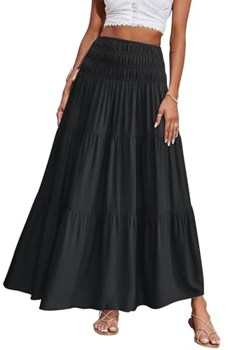 CFLONGE Gonne Maxi Estive da Donna 2026 Moda Boho Gonna Lunga alla Moda Floreale a Vita Alta A Linea Gonna da Spiaggia Outfit per le Vacanze, Nero 1, XX-Large