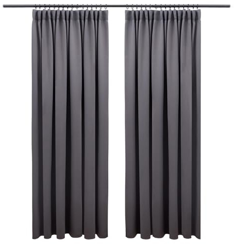 Blumtal Verdunklungsvorhänge Kräuselband 265x140 cm im 2er Set - Oeko-TEX zertifizierte Vorhänge Blickdicht - Verdunklungsvorhang - waschbare Vorhänge mit Kräuselband für Schiene in Anthrazit