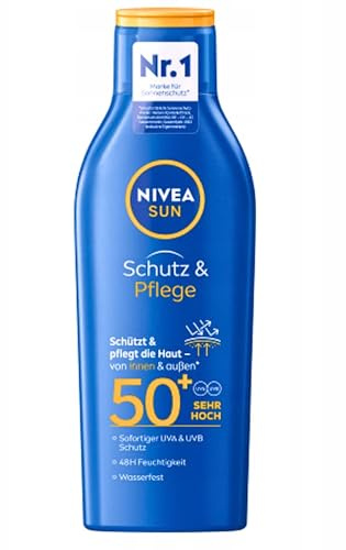 6er Pack - Nivea SUN Schutz & Pflege - Wasserfest Sonnenmilch LSF 50, 48h Feuchtigkeit mit Vitamin E - 200ml