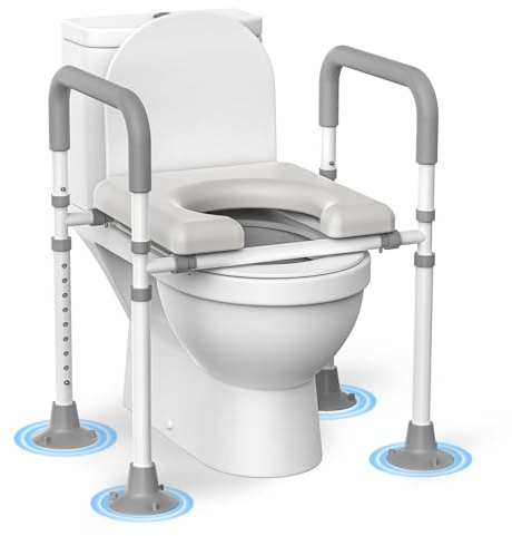 Raised Toilet Seat with Handles: Adjustable Toilet Stand up Assist Risers for Seniors - Heavy Duty 400lbs Elevated Commode Toilet Seat Support for Elderly, Pregnant Handicap, Fit Any Toilet
