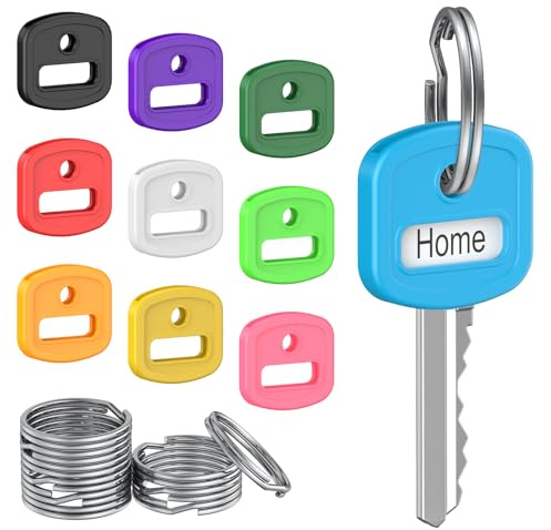 Uniclife 10 Pcs Key Covers Caps, 1 Key Identifiers with Labels, Soft Stretchy Key Covers for House Key, Cute Key Head Protectors for Standard Keys (Not for Odd-Shaped Keys), 10 Colors