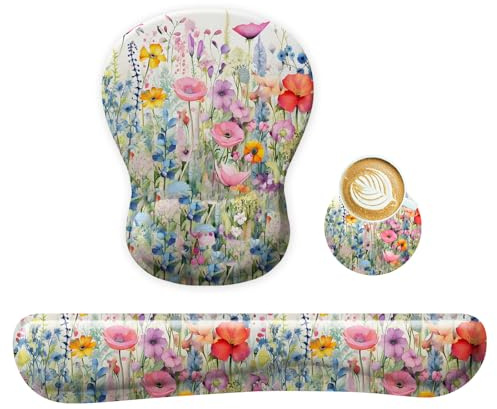 Tapis de souris 3 en 1 avec coussin en gel + repose-poignets, clavier + dessous de verre, tapis de souris ergonomique, antidérapant, repose-poignet pour la maison, le bureau (F13)