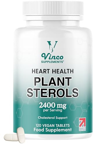Vinco Plant Sterols High Strength 2400mg - 120 Vegan Tablets, Supports Healthy Cholesterol Levels - Contains Beta-Sitosterol, Vegan and Vegetarian Friendly - Made in The UK