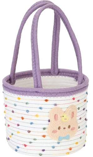 Sea Team Cesta de Conejo de Pascua para Niños, Bolso de Cuerda de Algodón, Cesta para Huevos y Almacenamiento, Decoración de Pascua, Lunares Arcoíris Lavanda