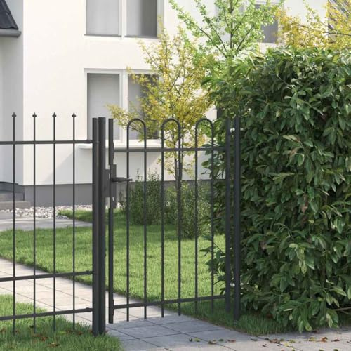 Porte de clôture grise 103 x 175 cm, en acier revêtu par pulvérisation, robuste avec serrure, idéale pour le jardin et la terrasse, durable et résistante aux intempéries, montage facile