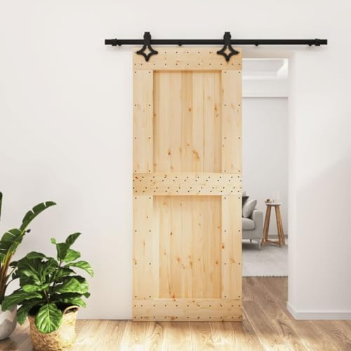 Binario per porta scorrevole, porta scorrevole con ferramenta, 85 x 210 cm, in legno massello di pino per sistema di porte scorrevoli