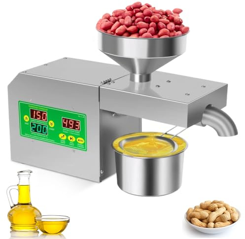 Automatic Oil Press Machine, 820W Stainless Steel Oil Expeller, 40-280°C Adjustable Temperature, Hot and Cold Oil Pressing for Flaxseed, Peanut, Sesame, Sunflower Seed, Commercial Home