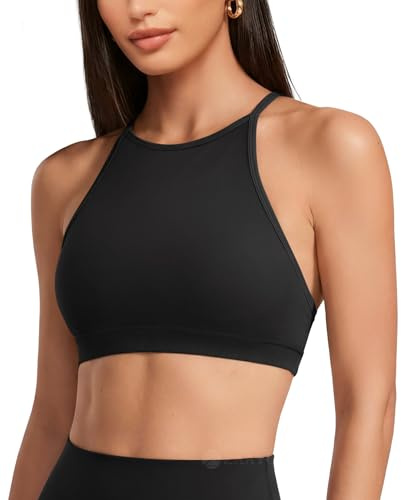 ZAAYO Reggiseno sportivo da donna, con schiena aperta, scollo imbottito e spalline regolabili, per yoga, allenamento, supporto medio, Nero , S