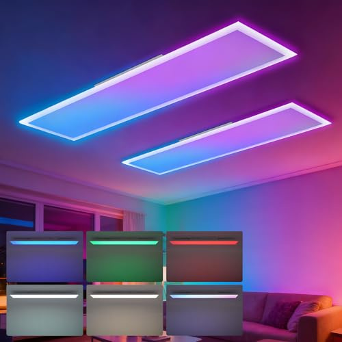CBJKTX 2ER LED Panel 120x30 Dimmbar Deckenpanel Lang Deckenleuchte Flach | Tageslichtlampe RGB Farbwechsel Büro mit Fernbedienung Bürolampe 36W Deckenlampe für Werkstatt Wohnzimmer Esszimmer