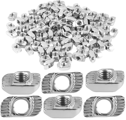 MejaRizon 120 Stück Hammerkopfmutter Nutensteine 6mm Nut 6, M3 Gewinde 2020 Profil Nutensteine Kohlenstoffstahl T-Slot Nutmuttern Hammermutter für Aluminiumprofil Extrusionsschlitz (EU20-M3×10×6)