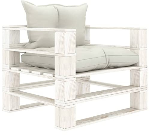 NIVVHOH rustikales Palettensofa & Garten-Palettensofa Beige und Weiß Kiefernholz Outdoor-Sofa Lounge-Sofa für Terrasse, Garten, Wohnzimmer (80 x 67,5 x 60,8 cm)