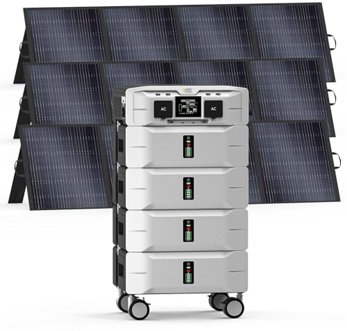 IEE 10.24kWh Generador Solar con 3 Panel 200W, 5000W Estación de Energía Portátil, App, 11 Puertos, Batería LiFePO4, Power Station para Camping, Caravana y Emergencias