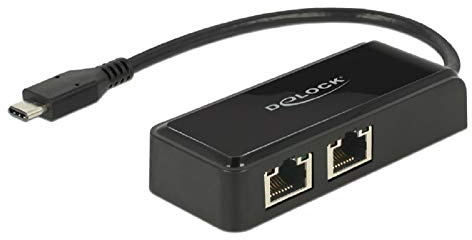 DeLock Adaptador USB 3.0 Tipo C a 2 Puertos Gigabit LAN RJ45.