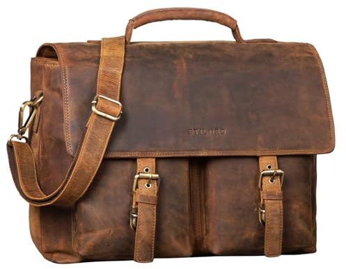 STILORD Jeff Aktentasche Leder 15 Zoll Vintage Business Umhängetasche für Große DIN A4 Ordner Herren Bürotasche mit Zweifachteilung Farbe:mittel - braun