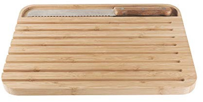 Pebbly - Grande Planche à Pain en Bambou Naturel - 32 x 26 cm - Avec Couteau à Pain Aimanté sur la Planche - Pratique pour Optimiser Rangement, Jaune,rouge