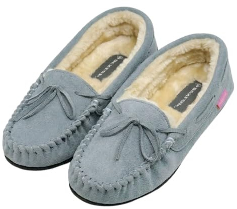 DUNLOP LS152 BETH Ladies Classic Moccasin Slippers, (Nearly Blue, 6, UK Footwear Size System, Adult, Women, Numeric, Medium, 6)