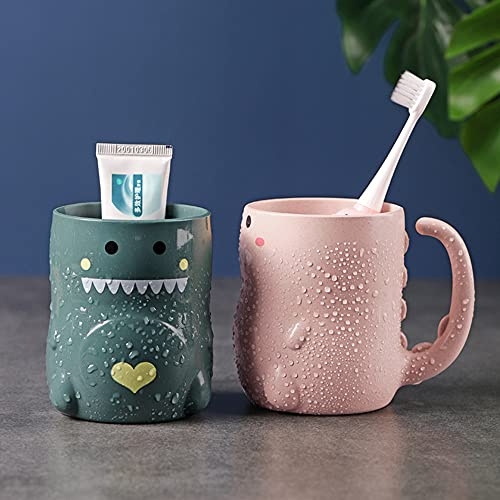 FWEHIO Cute Dinosaur Tooth Brush Cups Unbreakable Drinking Cups Reusable Gargle Cup Toothbrush Mugs Cups for Bathroom Kitchen for Kids Adults (2 PCS)