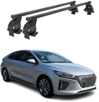 OMAC Menabo Dachträger für Hyundai Ioniq 2017-2022 Stahl Schwarz | DIN 75302:2019 & ISO/PAS 11154:2006 geprüft, Abschließbar, City-Crash-getestet, bis 50 kg Traglast, Querträger, Grundträger