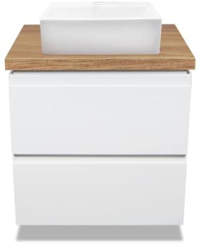 VBChome Badmöbel 50 cm Weiß Aufsatzwaschbecken mit Hahnloch 39x30 cm Aufsatzwaschtisch mit Waschbeckenunterschrank 2 Schubladen Badezimmerschrank Modern