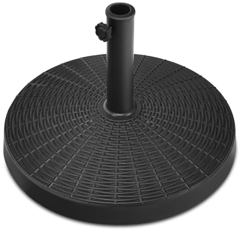 COSTWAY Base Sombrilla de 10/12/22 kg, Base Sombrilla Terraza Exterior de Resina, con Perilla Ajustable para Exteriores, Diseño de Ratán, para Sombrillas de φ38mm o φ48mm, Fácil Montaje (10, kg)